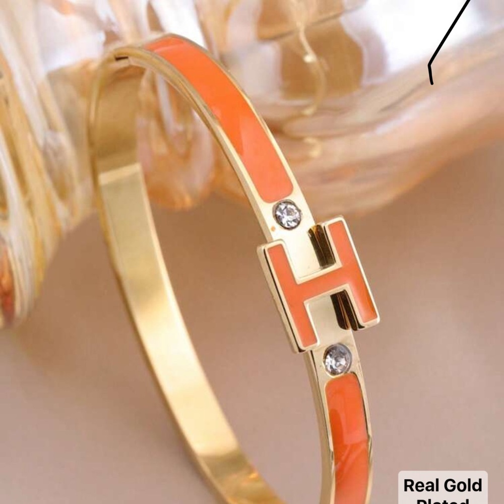 Gold-Plated Orange Enamel Bracelet